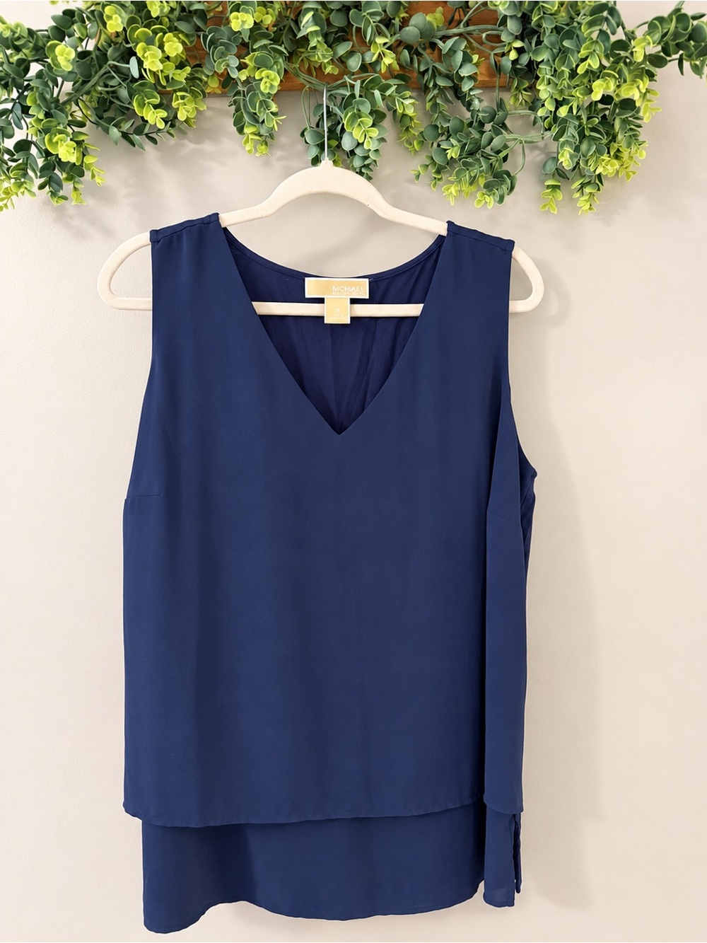 Michael Kors Navy Layered V Neck Sleeveless Blouse Women’s 1X